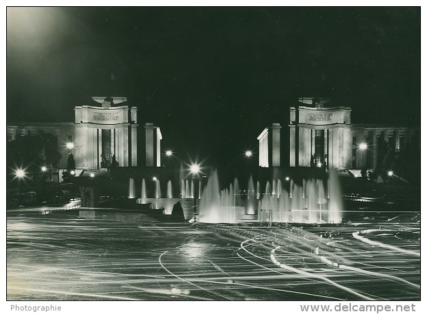 Palais De Chaillot La Nuit Paris France Ancienne Photographie 1965 - Autres & Non Classés