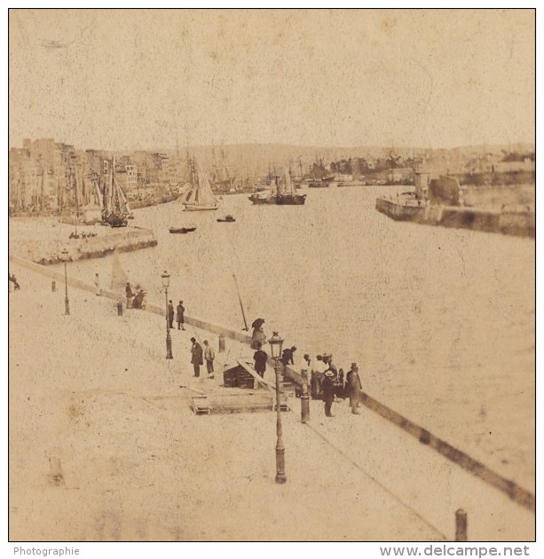 Le Havre Entrée Du Port France Ancienne Photo Stereo Andrieu 1870 - Stereoscopic