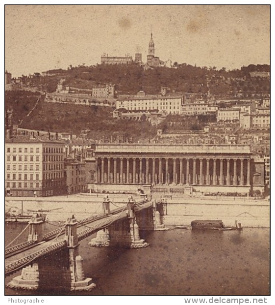 Lyon Palais Rhone Pont Ancienne Photo Stereo Muzet &amp; Joguet 1865 - Photos Stéréoscopiques