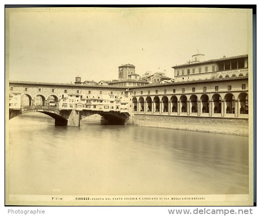 Florence Vue Du Ponte Vecchio Italie Ancienne Photo Albuminée 1880 - Old (before 1900)