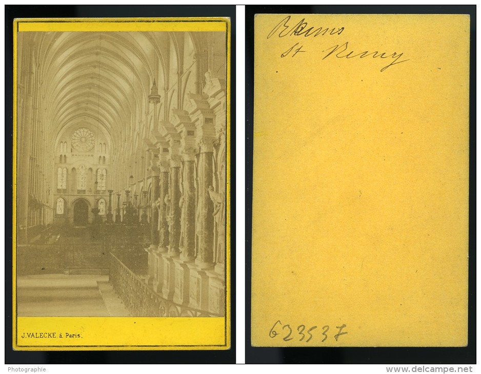 Reims Cathedrale St Remy Interieur France Ancienne CDV Photo Valecke 1870 - Autres & Non Classés