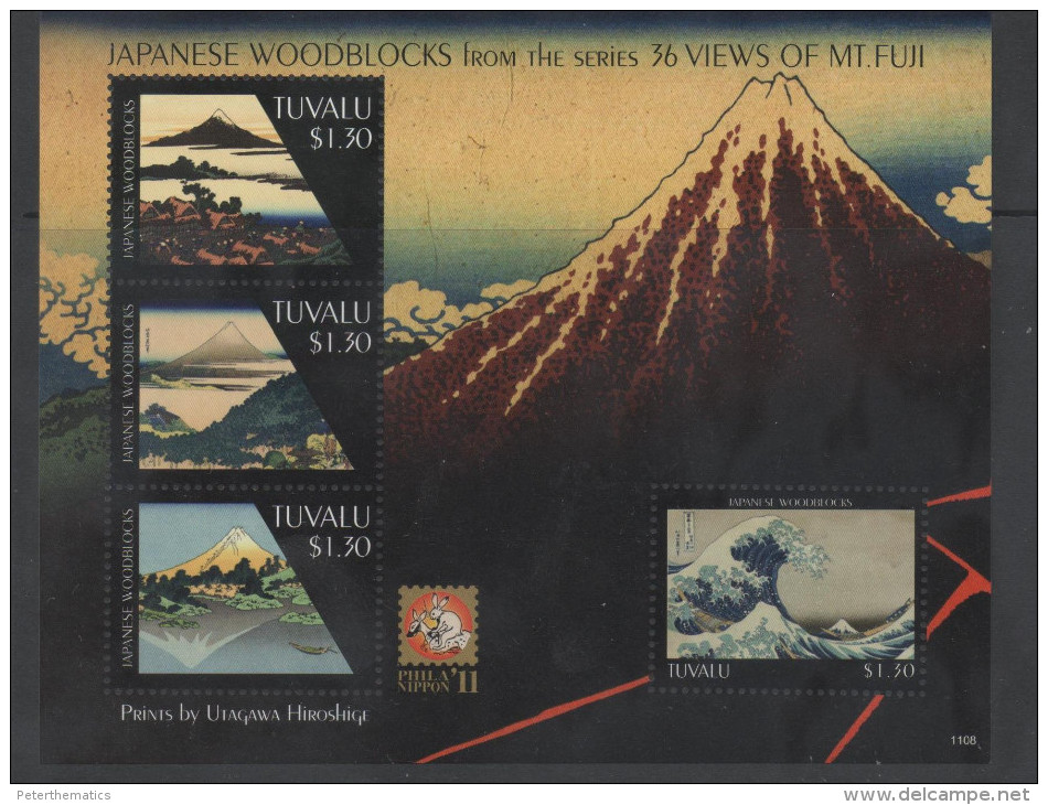 TUVALU ,2011,MNH,JAPANESE WOODBLOCKS, MOUNTAINS, VIEWS OF MOUNT FUJI, SHEETLET - Other & Unclassified