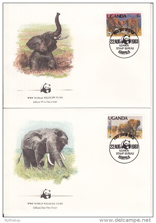 Uganda FDC Scott #371-#374 Set Of 4 African Elephants - WWF - Ouganda (1962-...)