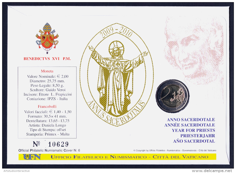 2010 VATICANO "ANNO SACERDOTALE" 2 EURO COMMEMORATIVO FDC (BUSTA FILATELICO-NUMISMATICA) - Vatican