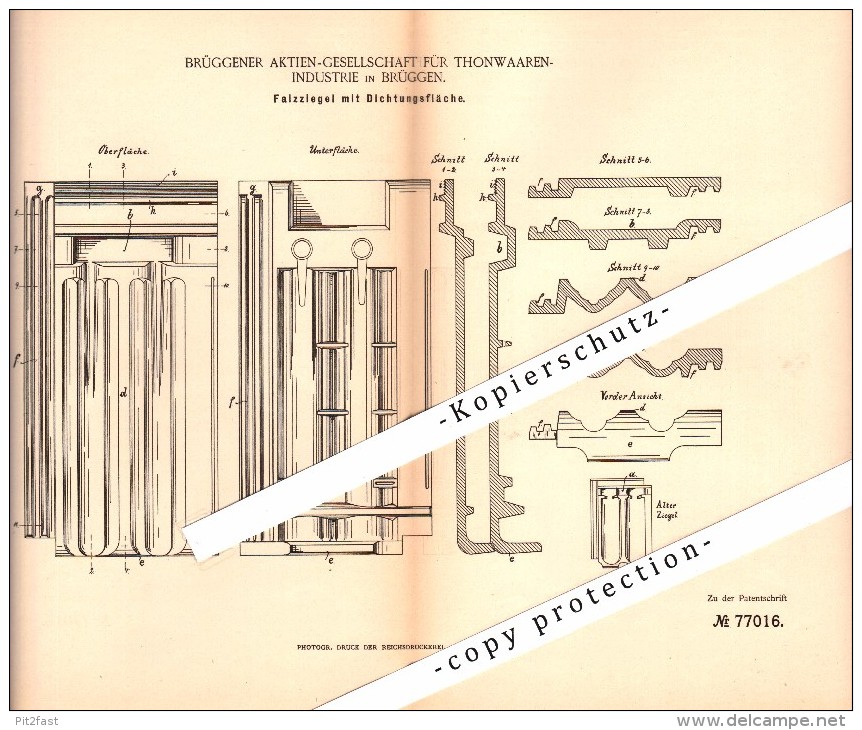 Original Patent - Thonwaaren-Industrie In Brüggen , 1893 , Falzziegel Mit Dichtung , Dachziegel , Dachdecker , Viersen ! - Viersen