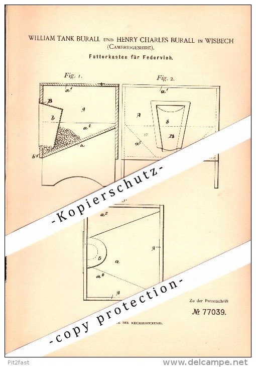 Original Patent - William Burall In Wisbech , Cambridgeshire , 1893 , Feed Racks For Poultry !!! - Altri & Non Classificati
