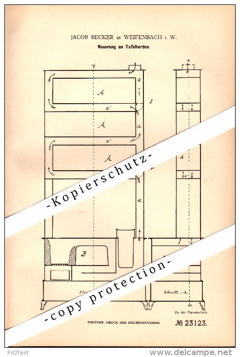 Original Patent - Jakob Becker In Weifenbach B. Biedenkopf , 1883 , Tafelherd , Herd , Küche , Backofen !!! - Biedenkopf