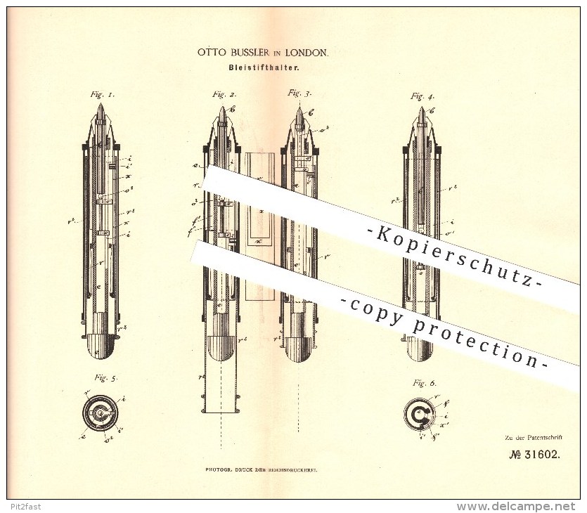 Original Patent - Otto Bussler In London , 1883 , Bleistifthalter , Bleistift , Schreibwaren !!! - Schreibgerät