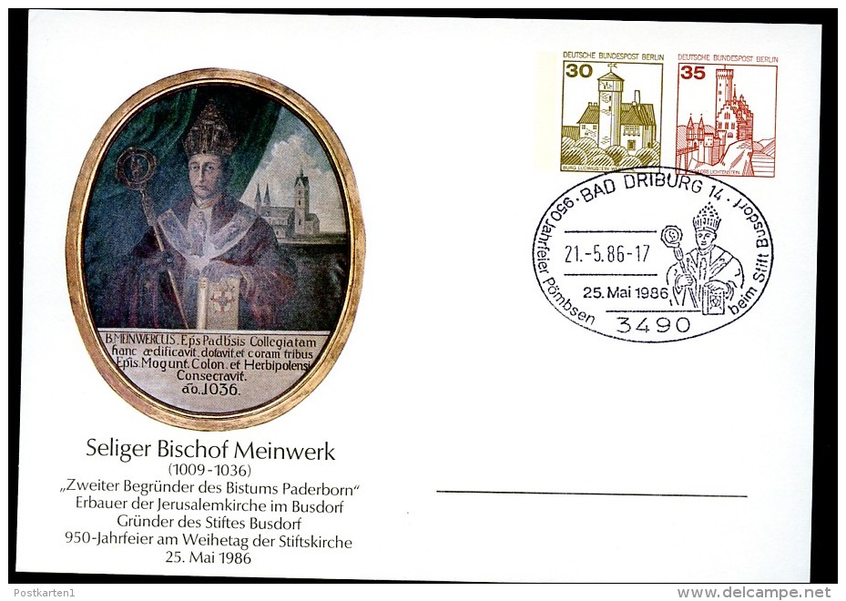 BERLIN PP101 D1/003 Privat-Postkarte BISCHOF MEINWERK Sost. 1986  Kat. 6,00 € - Cartoline Private - Usati