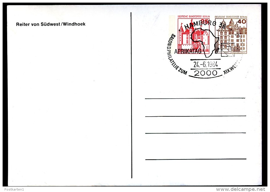 BERLIN PP103 C1/001 Privat-Postkarte REITERDENKMAL NAMIBIA Sost. Hamburg 1984  NGK 6,00 € - Cartes Postales Privées - Oblitérées