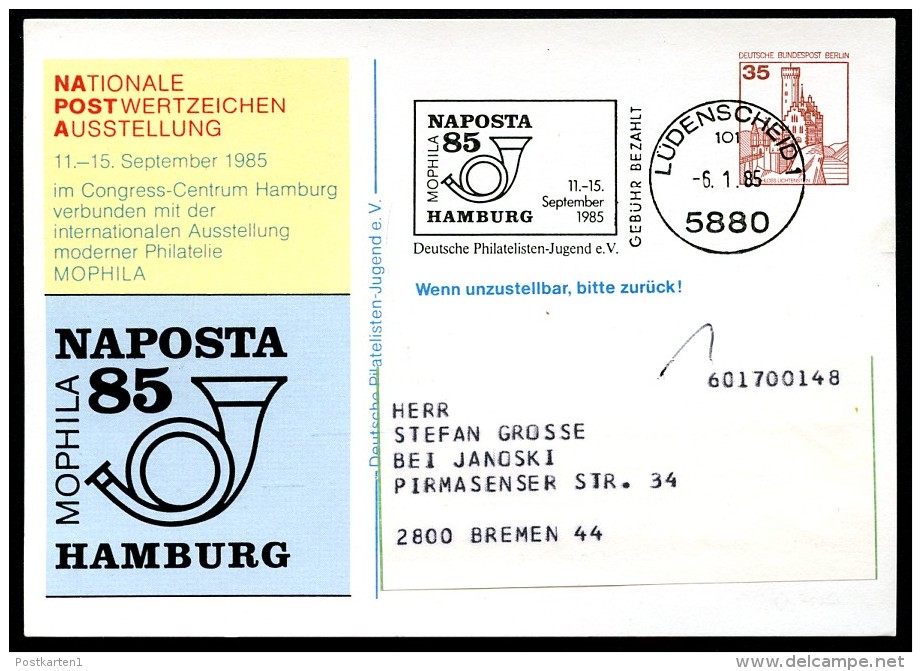 BERLIN PP107 D2/001 Privat-Postkarte NAPOSTA Lüdenscheid 1985 NGK 5,00 € - Private Postcards - Used