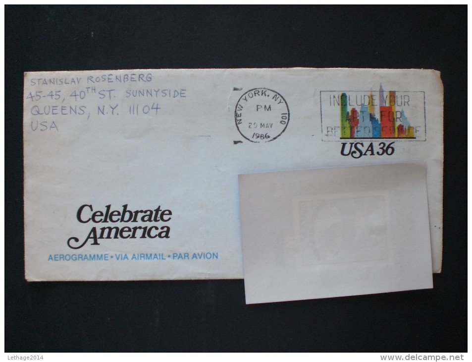 ENVELOPPE UNITED STATES AEREOGRAMME 1986 QUEENS - ROMA - 1981-00