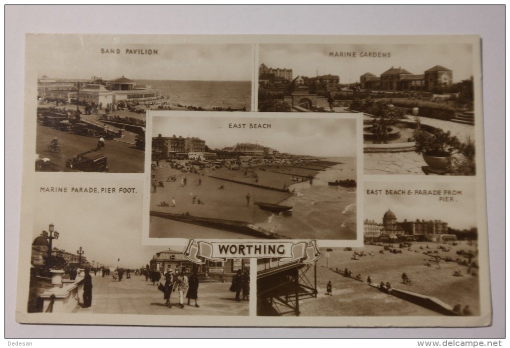 Cpsm Multivues Worthing Marine Parade Marine Gardens East Beach Band Pavillion 1935 - BD01 - Worthing