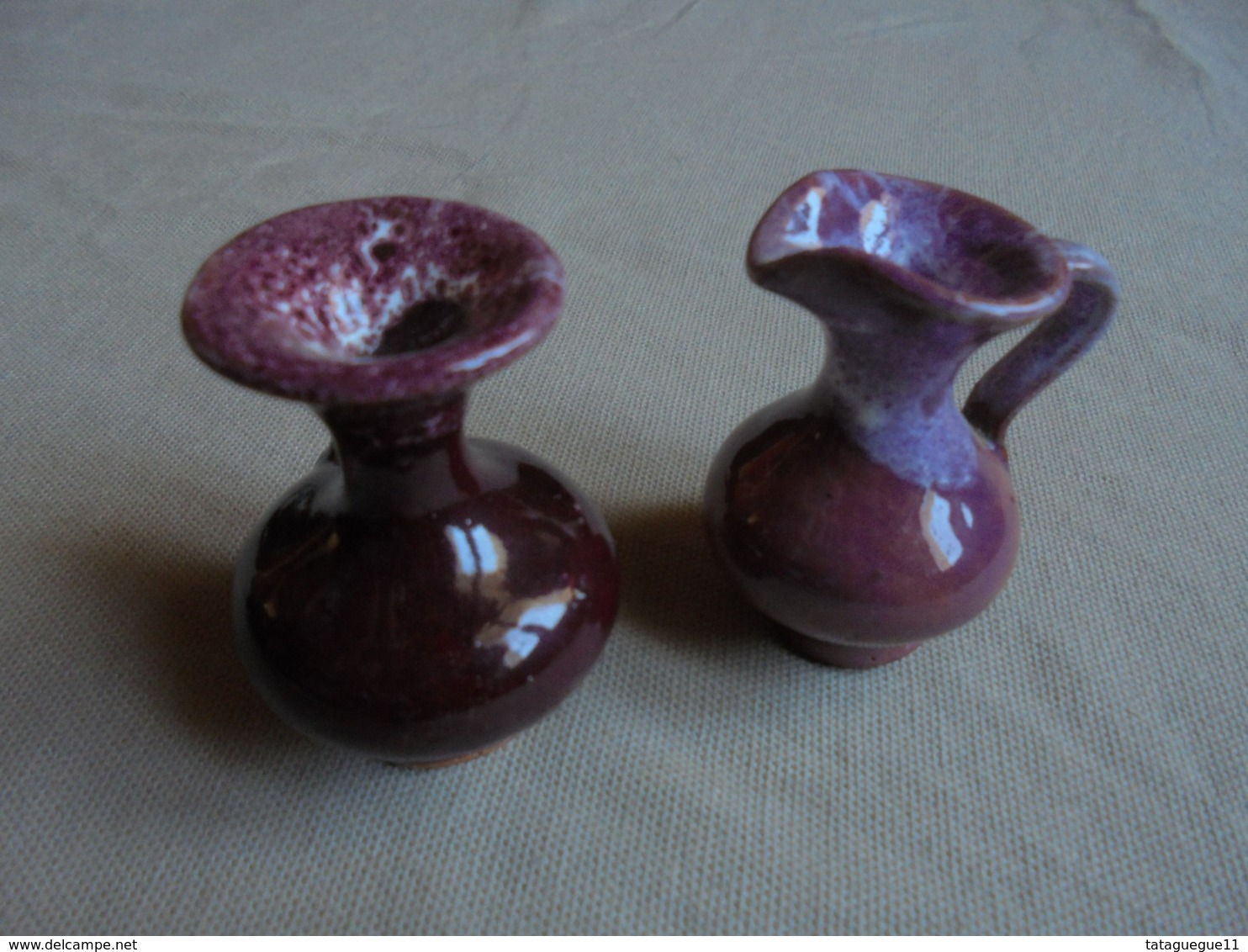 Vintage - 2 Poteries Miniatures - Paire De Vases Pour Maison De Poupée Ou Décoration Vitrine - Blumen
