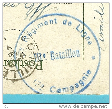 Kaart Met Stempel PMB 5 Op 14/5/19 Met Stempel REGIMENT DE LIGNE / III BATAILLON / 12e COMPAGNIE - Marcas De La Armada