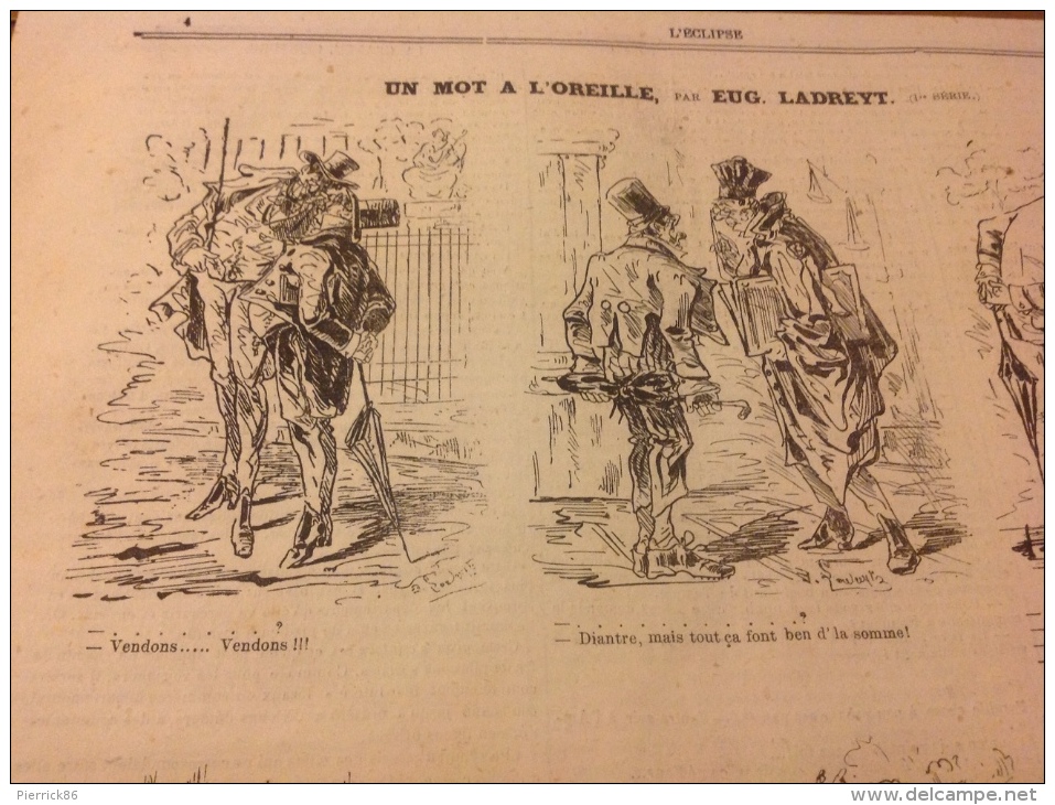 1869 Journal L´ECLIPSE - LE DÉGEL Caricature D´ André GILL - BONHOMME DE NEIGE -  UN MOT A L'OREILLE  Par LADREYT - 1850 - 1899