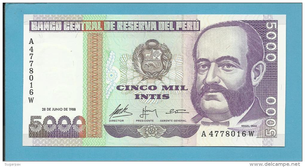 PERU - 5 000 INTIS - 28.06.1988 - Pick 137 - UNC. - MIGUEL GRAU - 2 Scans - Perù