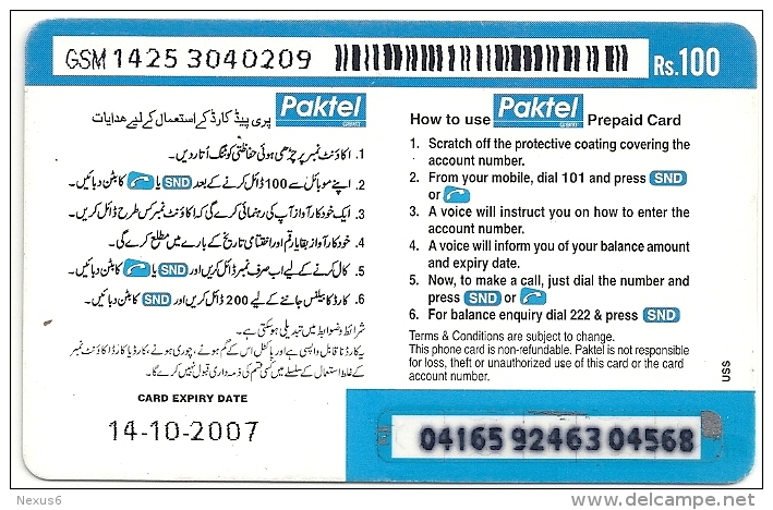 Pakistan - Paktel Recharge - Woman And Man GSM Refill, Exp. 14-10-2007, Used - Pakistan