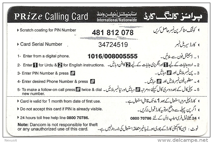 Pakistan - PTCL - Prize Calling Card Red 50Rs Remote Mem. Used - Pakistan