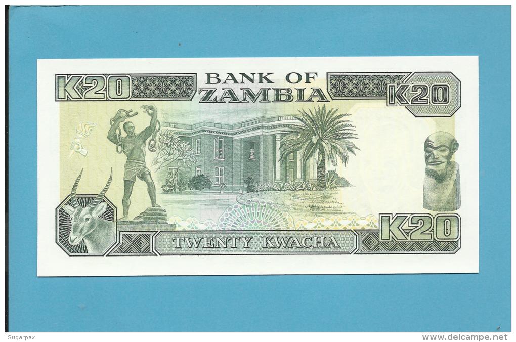 ZAMBIA - 20 KWACHA - ND ( 1991 ) - P 32.b - Sign. 9 - UNC. - Série A/F - President K. Kaunda - Fish Eagle - 2 Scans - Zambia
