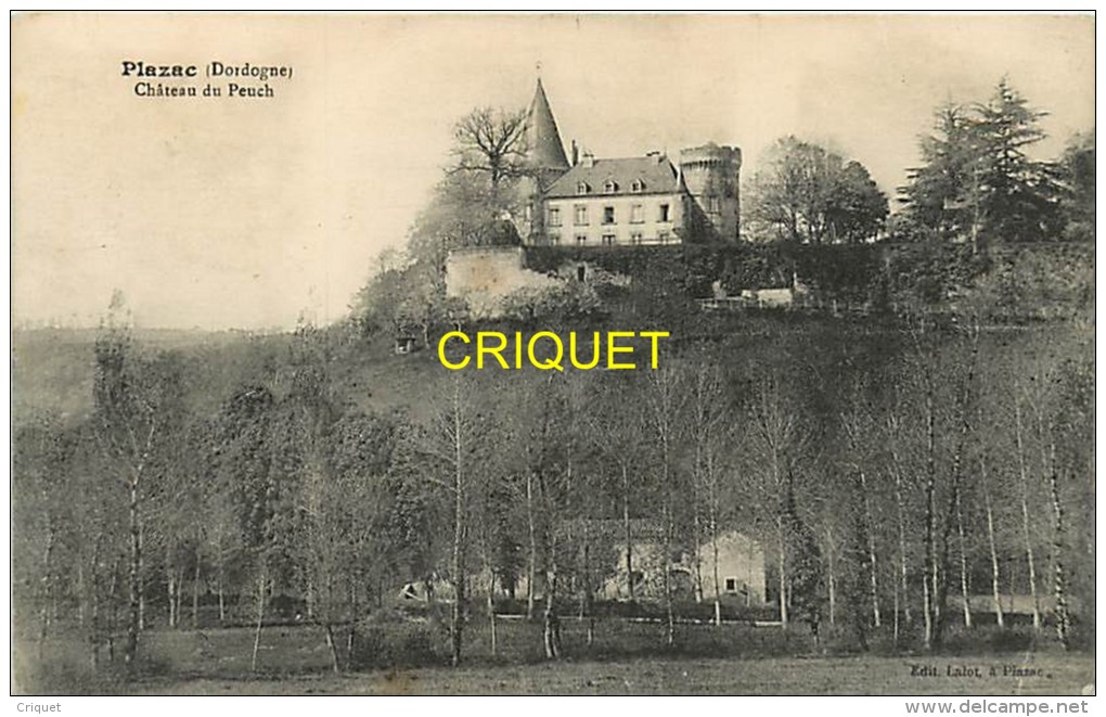 Cpa 24 Plazac, Chateau Du Peuch, Carte Pas Très Courante Affranchie 1916 - Other & Unclassified