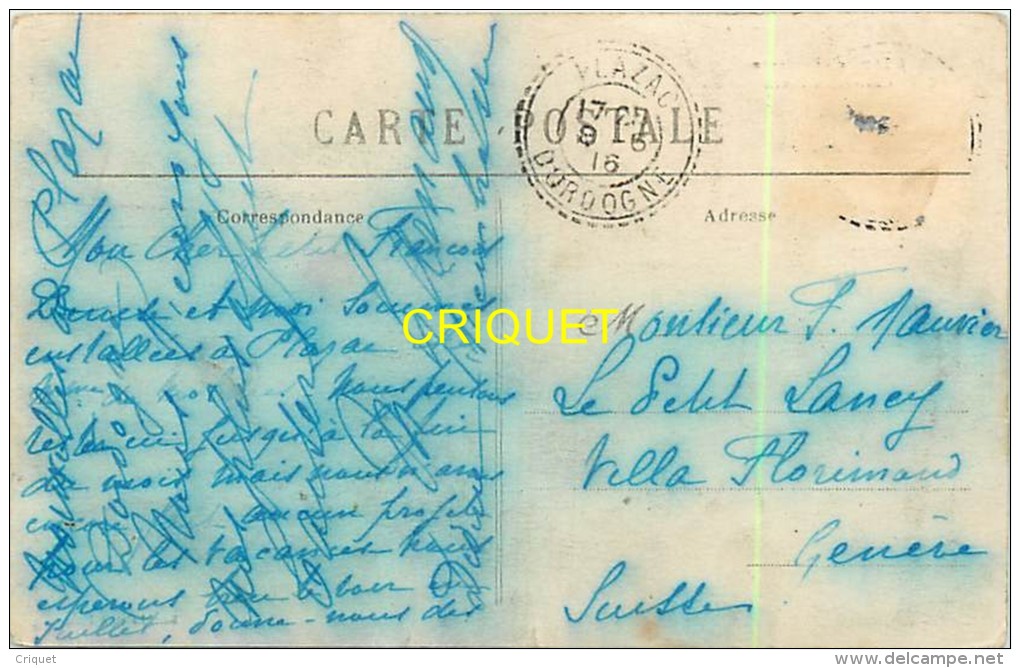 Cpa 24 Plazac, Chateau Du Peuch, Carte Pas Très Courante Affranchie 1916 - Other & Unclassified