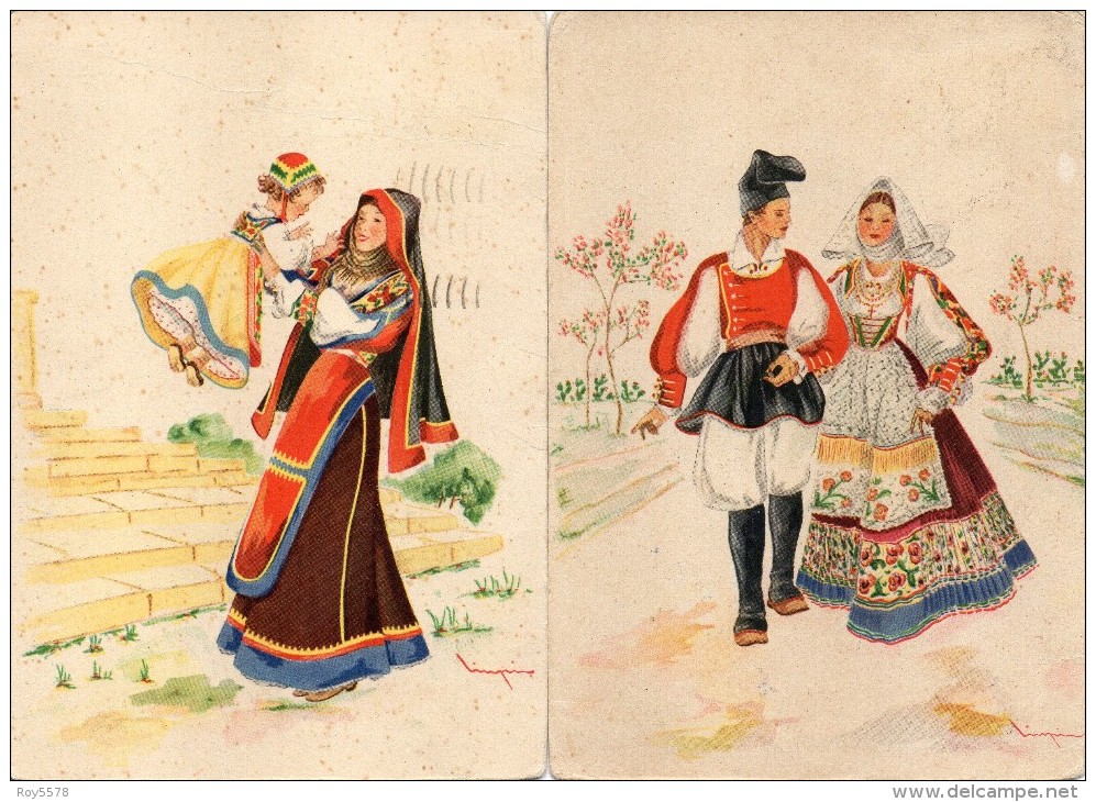 Sardegna-nuoro-aritzo-sassari-sennori-costumi Sardi (2 Cartoline Viaggiate 1943) - Sonstige & Ohne Zuordnung