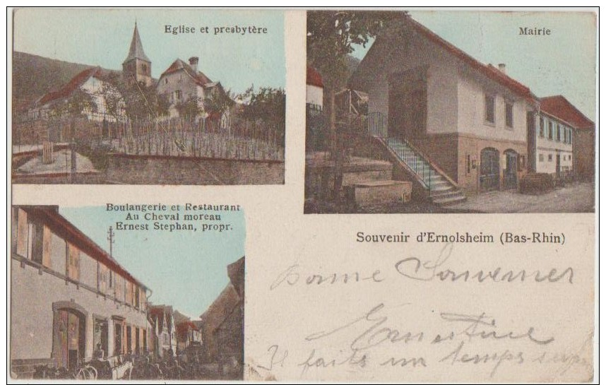 CPA 67 ERNOLSHEIM Souvenir Fantaisie 3 Vues Eglise Mairie Boulangerie Restaurant Maison Ernest STEPHAN 1921 - Autres & Non Classés