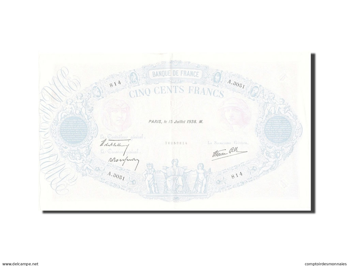 Billet, France, 500 Francs, 500 F 1888-1940 ''Bleu Et Rose'', 1938, 1938-07-15 - 500 F 1888-1940 ''Bleu Et Rose''