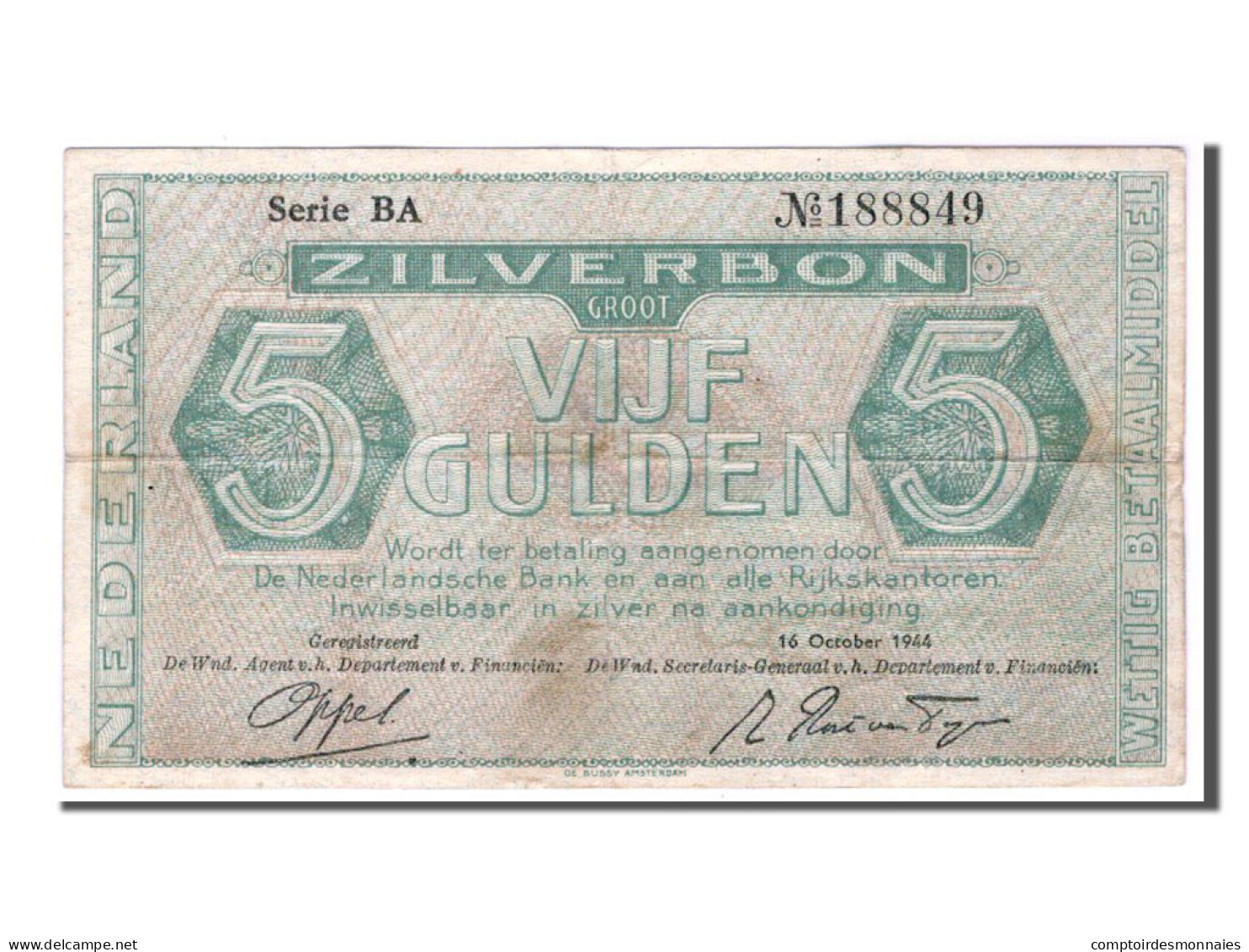 Billet, Pays-Bas, 5 Gulden, 1944, TTB - 5 Florín Holandés (gulden)