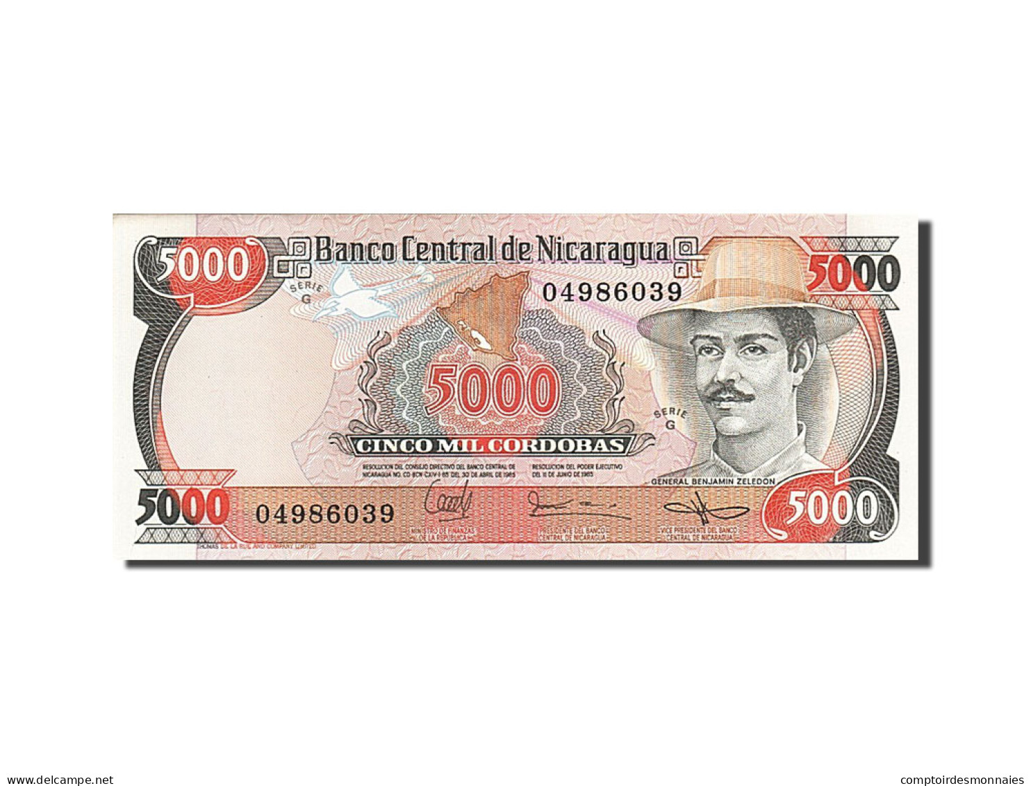 [#258736] Nicaragua, 5000 Cordobas, Type Général Benjamin Zeledon - Nicaragua