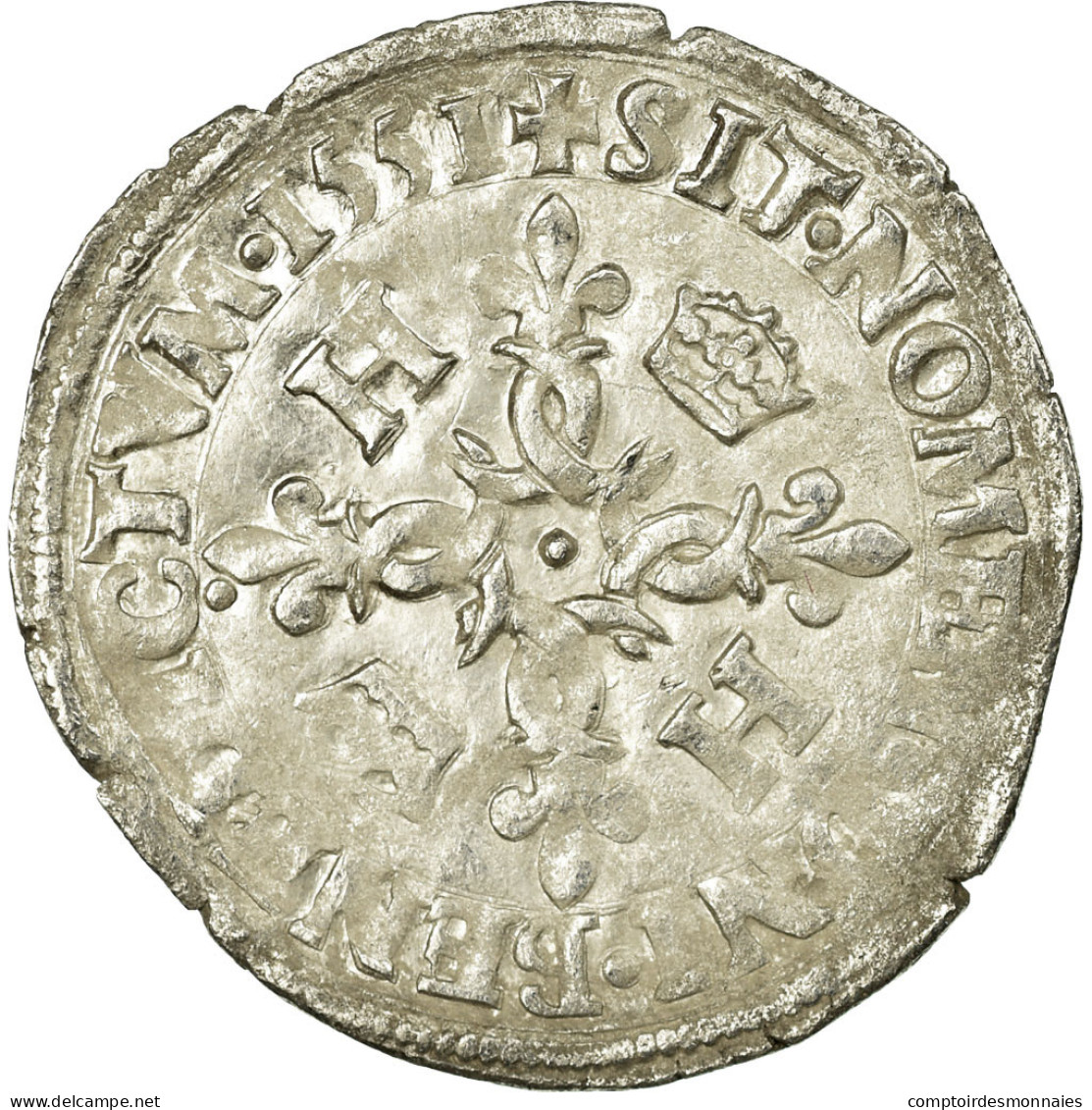 Monnaie, France, Douzain Aux Croissants, 1551, Paris, TB+, Billon, Sombart:4380 - 1547-1559 Heinrich II.