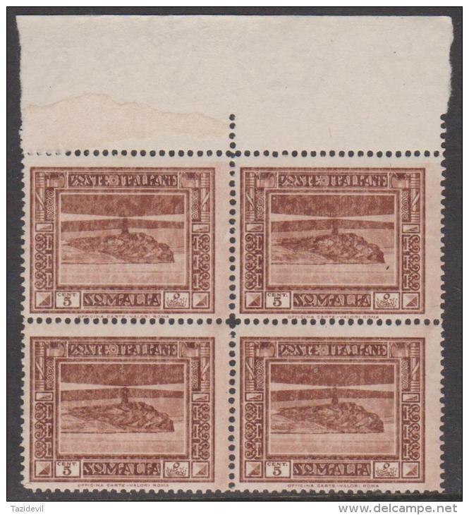 SOMALIA (Italian) - 1932 5c LIGHTHOUSE BLOCK OF FOUR. SCOTT 138. MNH **  Has Offset On Gum Side - Somalia (AFIS)