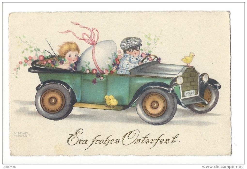 12409 -  Ein Frohes Osterfest Couple Enfants Dans Voiture Poussins Et Oeuf Par Peterson - Petersen, Hannes