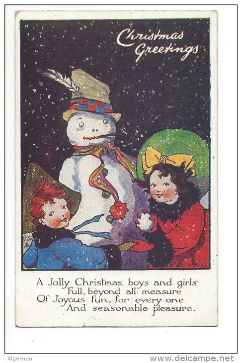 12411 -   Christmas Greetings A Jolly Christmas Boys And Girls Bonhomme De Neige Signée Dorothy Rees - Altri & Non Classificati