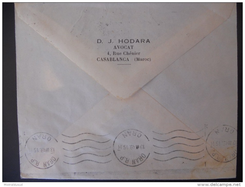 Maroc Lettre De Casablanca 1949 Pour Oran - Briefe U. Dokumente