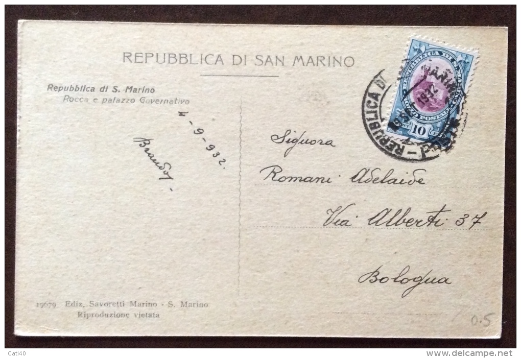 REP. DI SAN MARINO  ROCCA E PALAZZO GOVERNATIVO - VIAGGIATA  NEL 1932 - San Marino