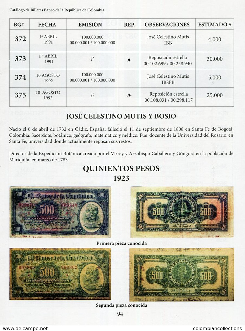 Lote 202, 2019, Catalogo De Billetes Del Banco De La Republica, 1923-2019, 7a Ed, Bernardo Gonzalez, Bank Notes, Book - Cultura