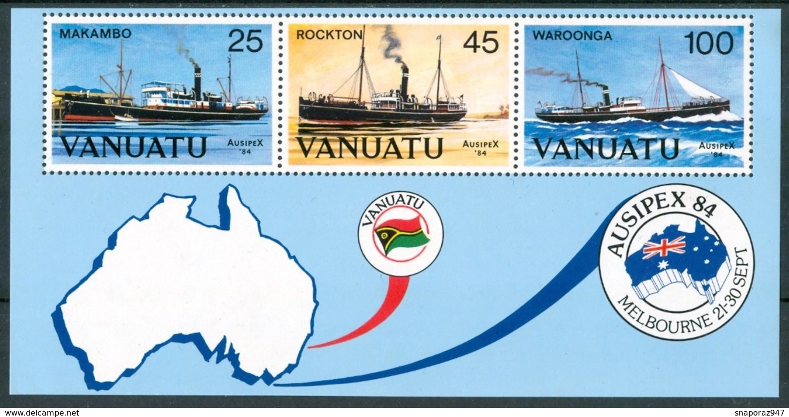 1984 Vanuatu Philatelic Exhibition In Melbourne Navi Ships Navires Maps Cartes Set MNH** B523 - Barche