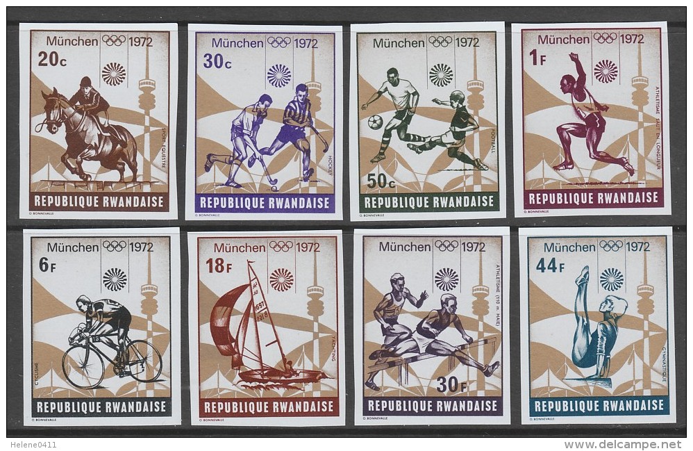 SERIE NEUVE DU RWANDA - JEUX OLYMPIQUES DE MUNICH N° COB 485 A 492 (ND) - Sommer 1972: München