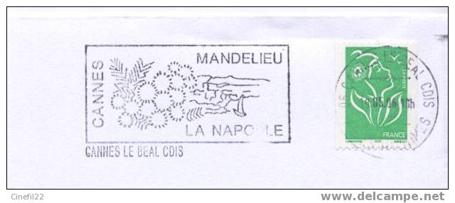 Flamme De CANNES / MANDELIEU LA NAPOULE (Mimosa, Bateau), 2006 - Mechanische Stempels (reclame)