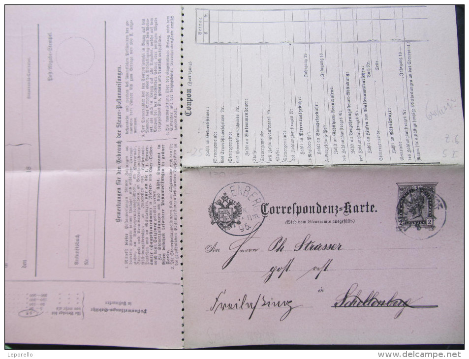 Korrespondenzkarte GANZSACHE V. Steueramt 1895 Prag LINZ Bhf. - Schellenberg  ///  D*16340 - Briefe U. Dokumente