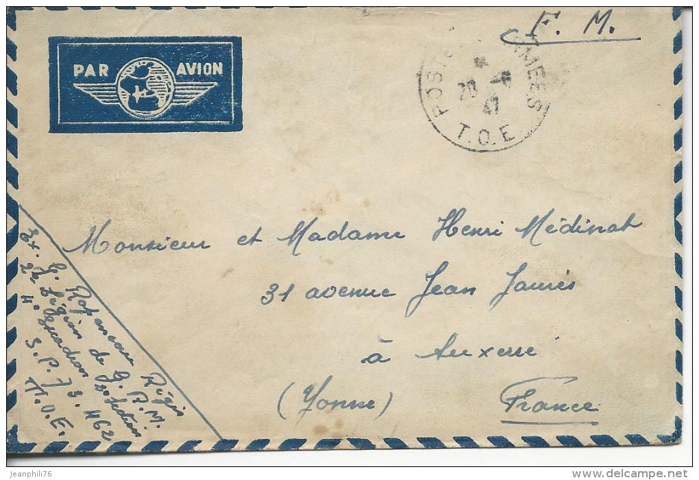 D´un Militaire Au Secteur Postal 73.462 "poste Aux Armées T.O.E. " 1947 - Guerre D'Indochine / Viêt-Nam