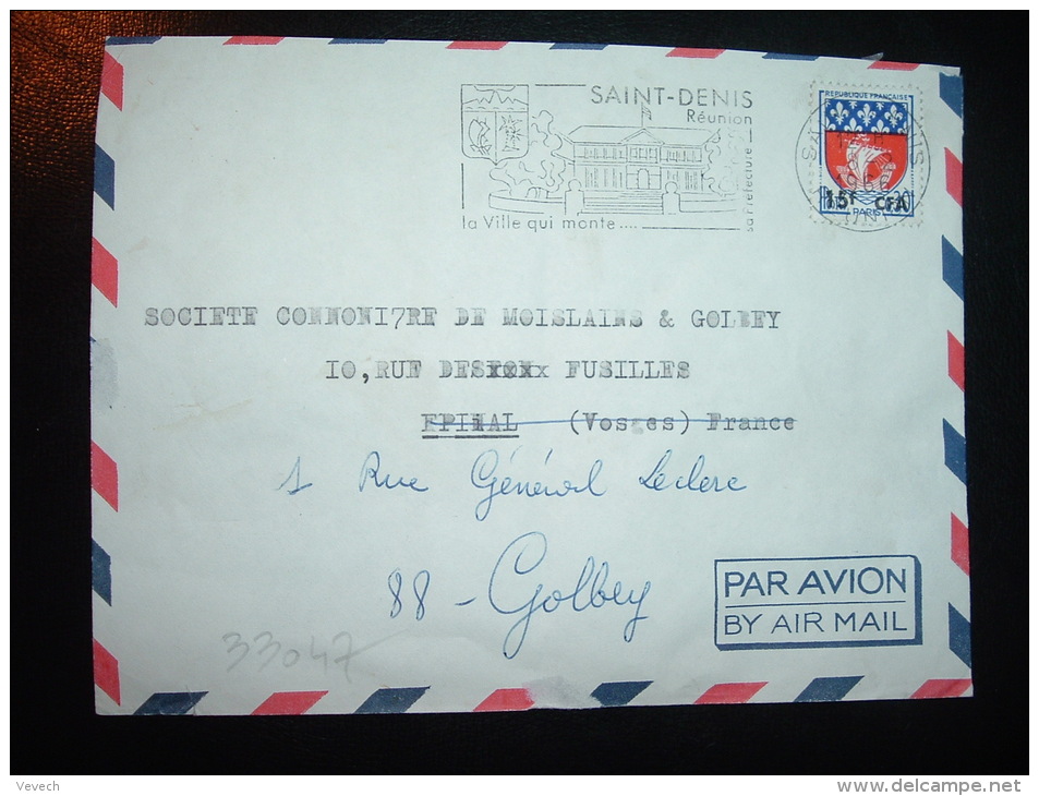 LETTRE PAR AVION TP BLASON DE PARIS 15F CFA Sur 0,30 OBL.MEC.8-2-1966 SAINT DENIS REUNION - Brieven En Documenten