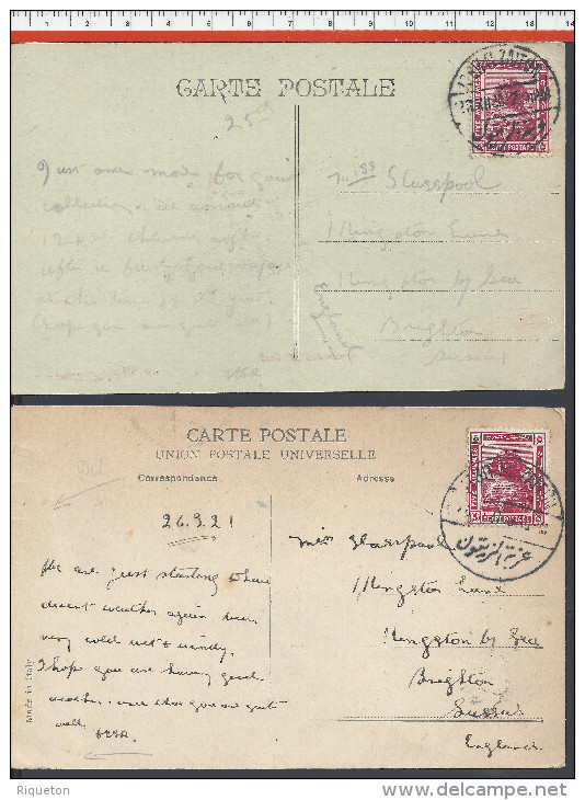 EGYPTE - 1920-21 -  DEUX CARTES POSTALES - CORRESPONDANCE DE IZBIT EL ZAITUN POUR BRIGHTON ( ENGLAND ) - - 1915-1921 British Protectorate