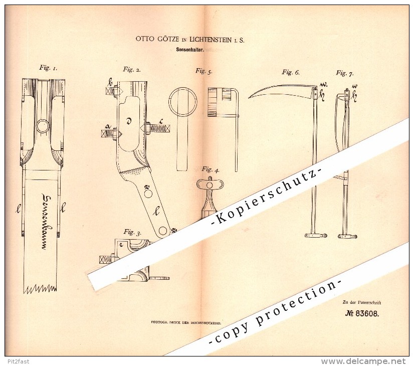 Original Patent - Otto Götze In Lichtenstein I. Sachsen , 1895 , Sensenhalter , Landwirtschaft , Agrar !!! - Lichtenstein