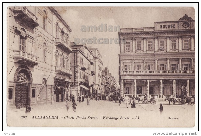 Egypt / Egypte - Alexandira - Cherif Pacha Street Scene - Exchange - Bourse C1900s-1910s CPA Vintage Postcard  [8492] - Alexandrie