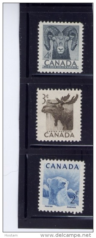 CANADA 1953, #322-3-4,  MNH, WILDLIFE: POLAR BEAR, MOOSE, BIGHORN SHEEP     MNH - Neufs