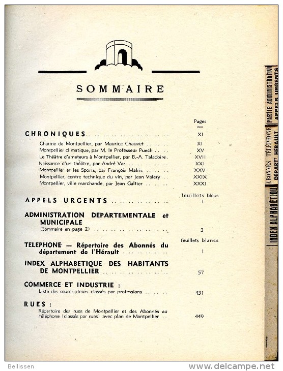 Montpellier - Index 1948,  Editions Tellière Dépôt Légal : 1er Trimestre 1948 Publicité Hérault - Languedoc-Roussillon