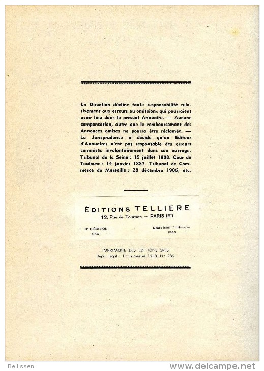 Montpellier - Index 1948,  Editions Tellière Dépôt Légal : 1er Trimestre 1948 Publicité Hérault - Languedoc-Roussillon